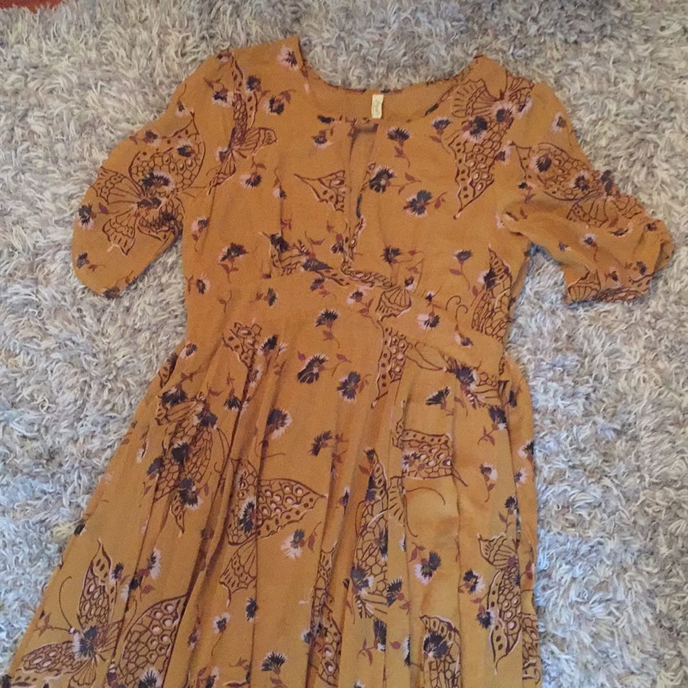 Midi Length Free People Mustard Keyhole Dress